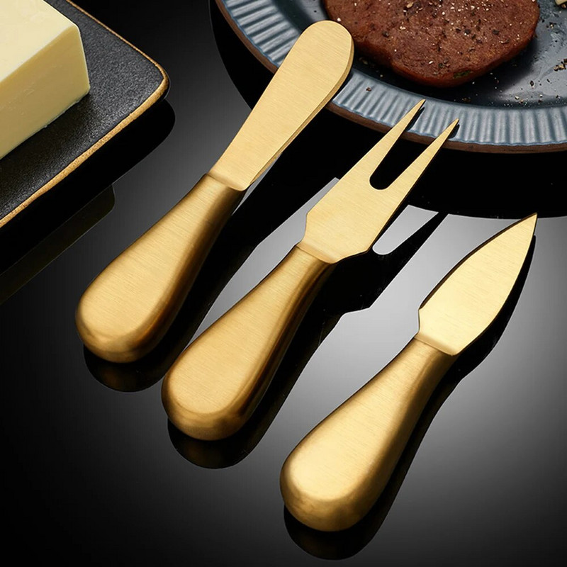 Set de cuțite pentru brânză aurii, ascuțit, din oțel inoxidabil, pentru tăiat brânză, cuțit, pentru tăiere, pentru bucătărie, pentru gătit acasă, unelte de copt