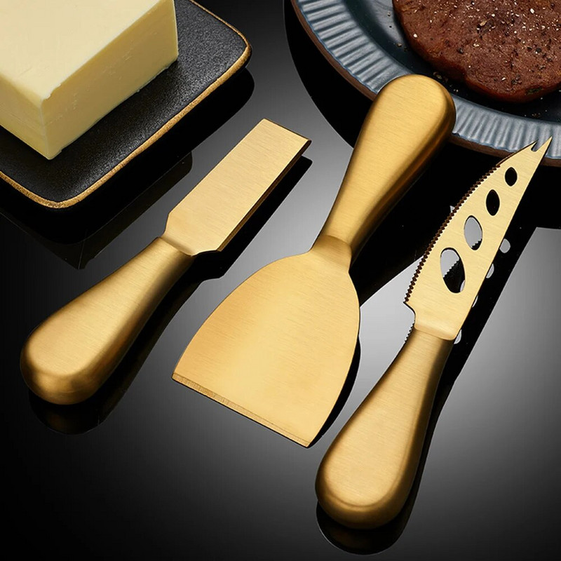 Set de cuțite pentru brânză aurii, ascuțit, din oțel inoxidabil, pentru tăiat brânză, cuțit, pentru tăiere, pentru bucătărie, pentru gătit acasă, unelte de copt