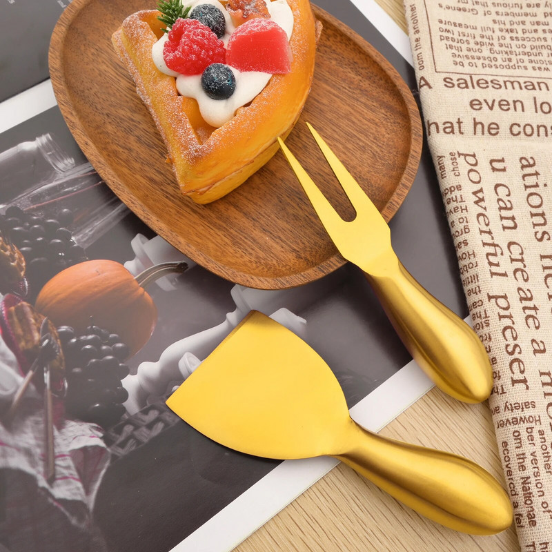 Cuțit pentru brânză mat Unelte pentru copt Tacâmuri din oțel inoxidabil 1 buc. Cuțit pentru brânză multifuncțional negru Mini furculiță Tacâmuri Gadget de bucătărie