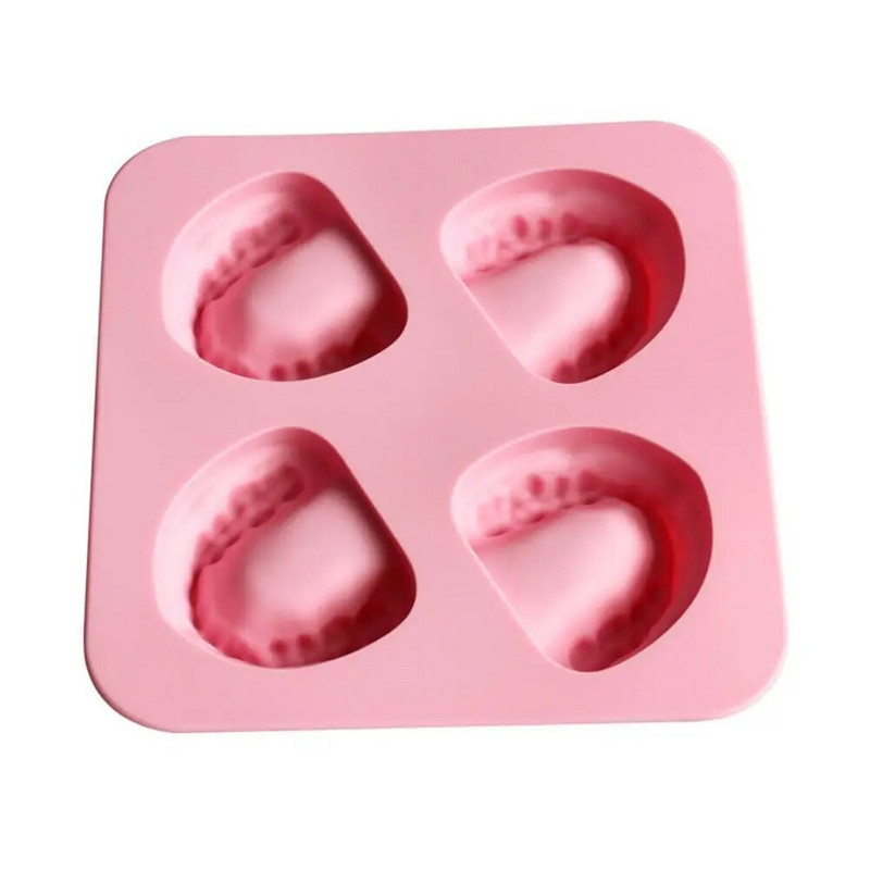 Kalup za ladicu za led u obliku proteze s 4 rupe Silikonske ladice za kocke leda Kalup za rezbarenje DIY kalup za sladoled Poklon za zubare ili starije osobe