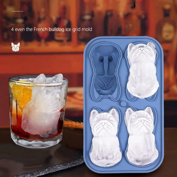 Δίσκος παγοκύβων μπουλντόγκ Καλούπια σε σχήμα σκύλου επαναχρησιμοποιήσιμες σιλικόνη 4 αστείες καινοτομίες σε σχήμα μπουλντόγκ Δίσκος ποτών για καφέ με παγωμένο ποτό