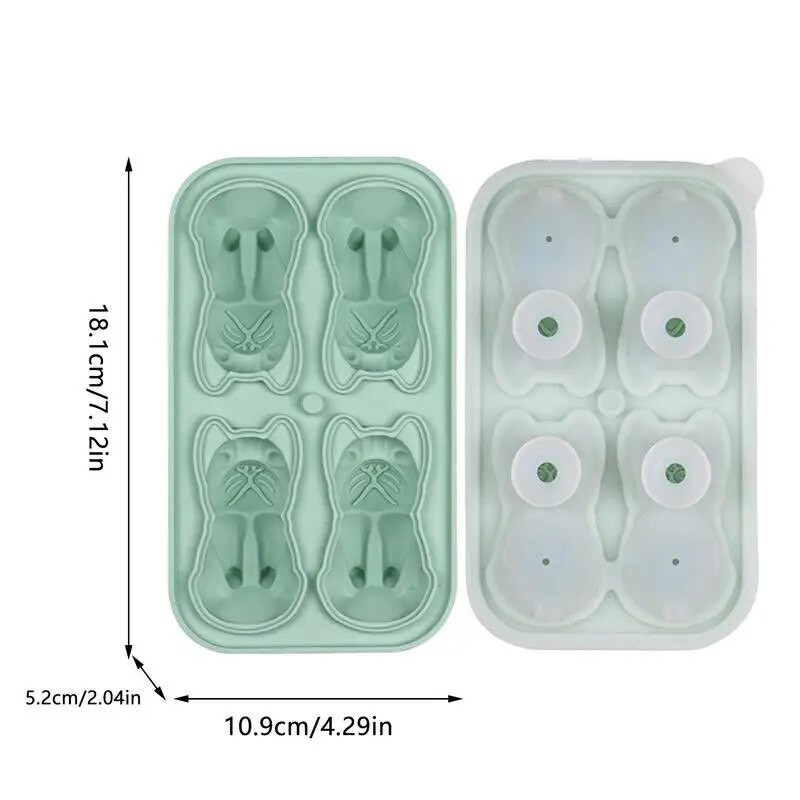 Tavă pentru cuburi de gheață Bulldog Formă de câine Formă din silicon reutilizabil cu 4 cavități Noutate amuzantă Tavă de băuturi în formă de Bulldog pentru băutură răcită de cafea