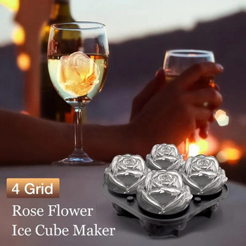 4 решетки Rose Flower Ice Cube Maker Силиконова форма Коледна сватбена украса Бисквитки Форми за шоколадова торта Кухненски инструменти за печене