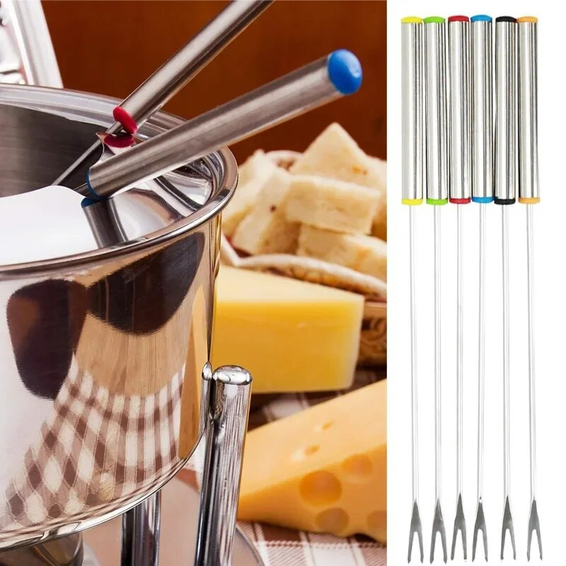 6 buc/set 24 cm oțel inoxidabil fierbinte furculiță ciocolată brânză fructe furculiță desert bricolaj fondue topire frigarui unelte de bucătărie