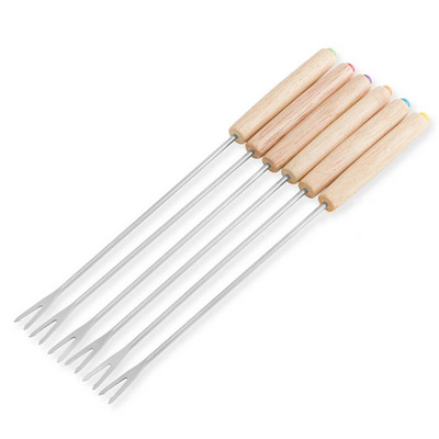 6 bucăți/set oțel inoxidabil ciocolată furculiță fierbinte oală furculiță din lemn brânză fructe desert furculiță fondue topire frigarui accesorii de bucătărie