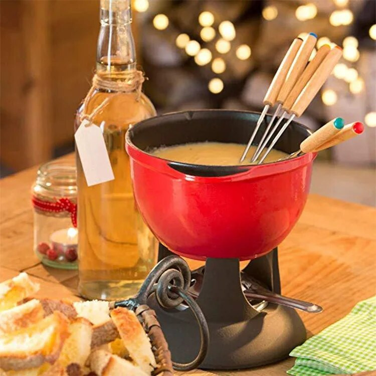 6 bucăți/set oțel inoxidabil ciocolată furculiță fierbinte oală furculiță din lemn brânză fructe desert furculiță fondue topire frigarui accesorii de bucătărie