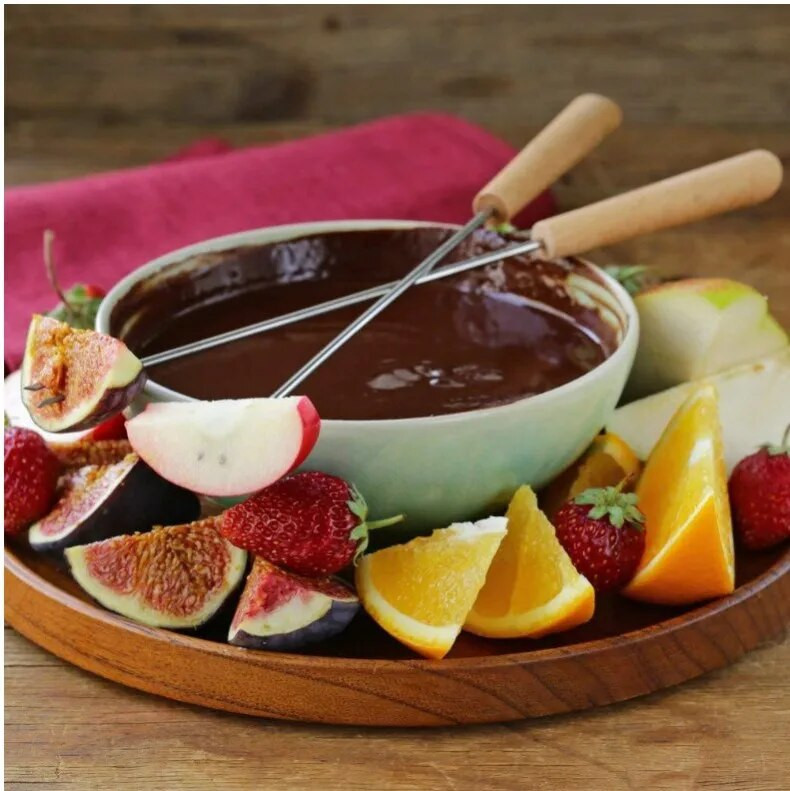 6 bucăți/set oțel inoxidabil ciocolată furculiță fierbinte oală furculiță din lemn brânză fructe desert furculiță fondue topire frigarui accesorii de bucătărie