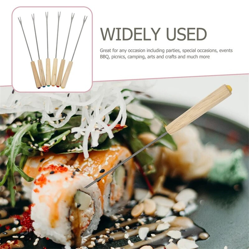 6 bucăți/set oțel inoxidabil ciocolată furculiță fierbinte oală furculiță din lemn brânză fructe desert furculiță fondue topire frigarui accesorii de bucătărie