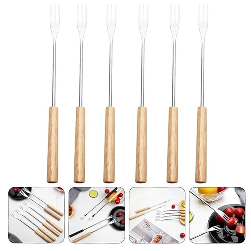 Set vilica za roštiljanje od 12 KOM Muddler Drvene vilice za fondue za sladoled + set od nehrđajućeg čelika za koktele