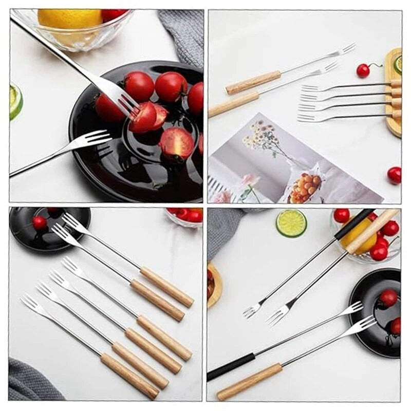 Set vilica za roštiljanje od 12 KOM Muddler Drvene vilice za fondue za sladoled + set od nehrđajućeg čelika za koktele