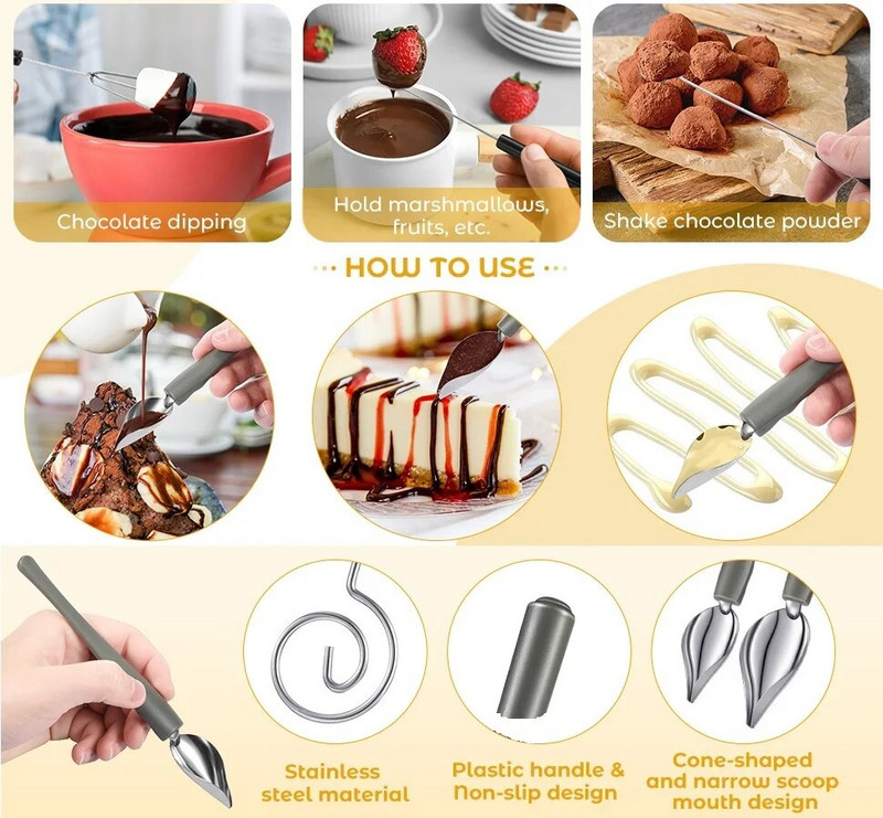 3 buc/set Instrument pentru scufundare ciocolată Furculiță din oțel inoxidabil Diy Bomboane Tort Fructe Fondue Articole pentru decorare