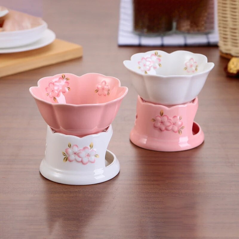 Kuhinjski set lonaca za fondue, glazirani keramički lonac za fondue za sir ili čokoladu, tapas, set za grijanje maslaca. 200 ml.