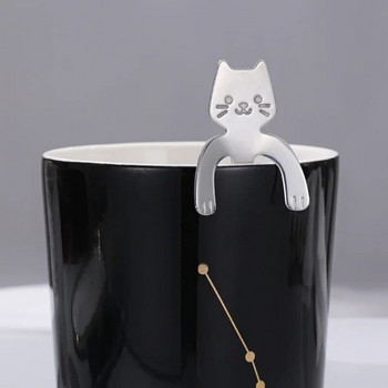 Лъжица за кафе от неръждаема стомана Прекрасна сладка форма на котка, чаена лъжичка, лъжичка за десерт, лека закуска, мини лъжици за сладолед, прибори за хранене, кухненски инструменти