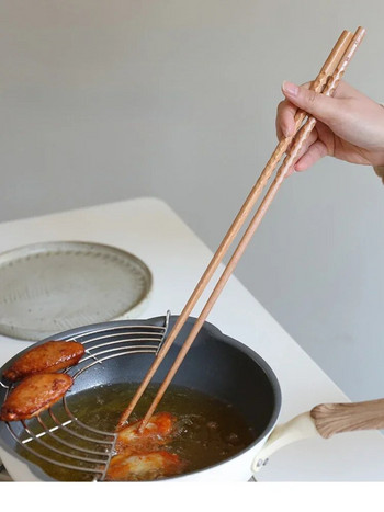 Японски изключително дълги дървени пръчици за хранене Полирана букова дървесина Пържена храна Юфка Противоплъзгащи се пръчици Кухненски инструменти за готвене