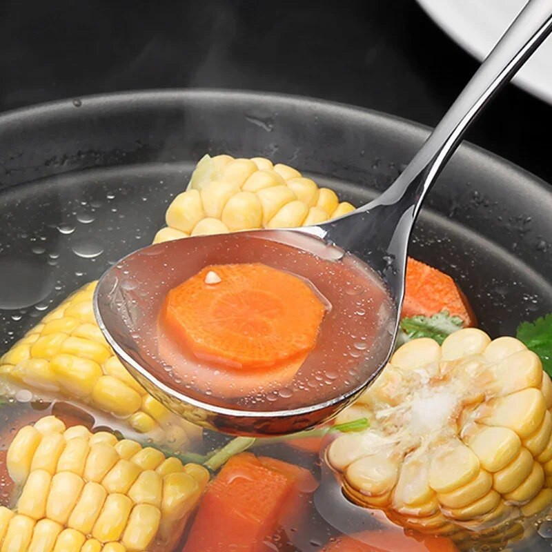 2/1 buc. lingură din oțel inoxidabil îngroșați linguri de supă cu mâner lung pentru linguri de oală fierbinte strecurătoare de bucătărie pentru casă veselă ustensile de gătit