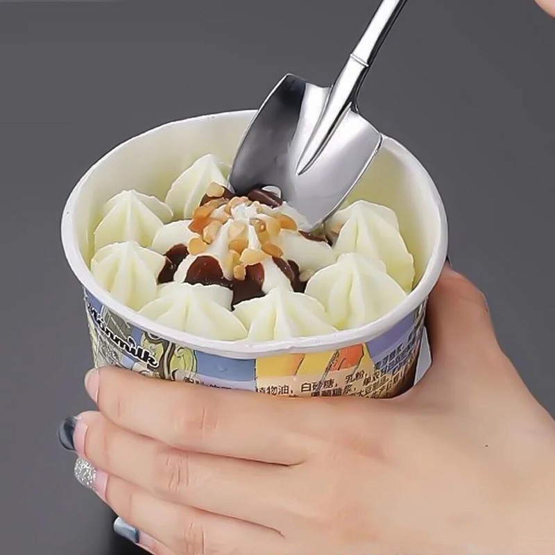 Set 4 bucăți din oțel inoxidabil, lingurițe și linguri cu vârf pentru cafea, ceai, înghețată, pentru desert, lingurițe, set de tacâmuri, ustensile de bucătărie