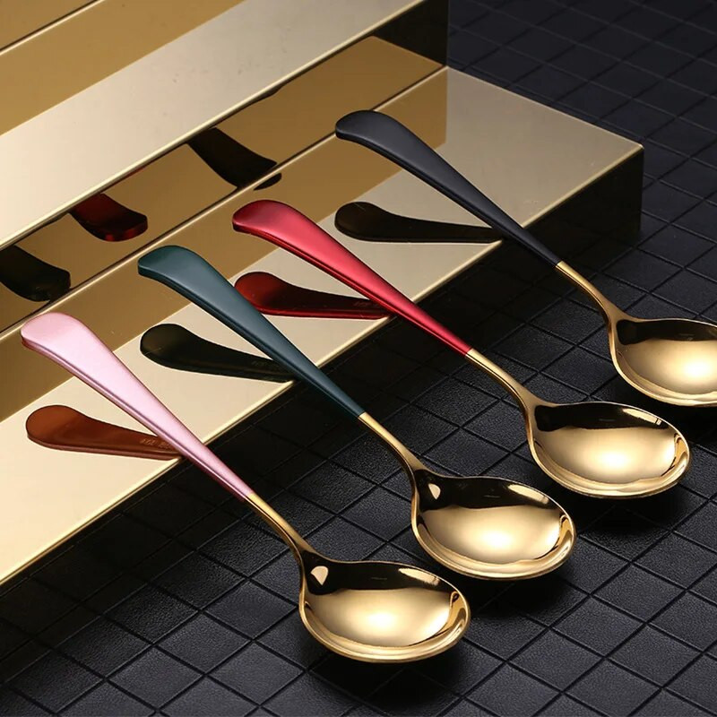 304 Rozsdamentes acél kerek fejű tálaló desszert kanál kávés evőkanál méz különleges kanalak konyhai étkészlet