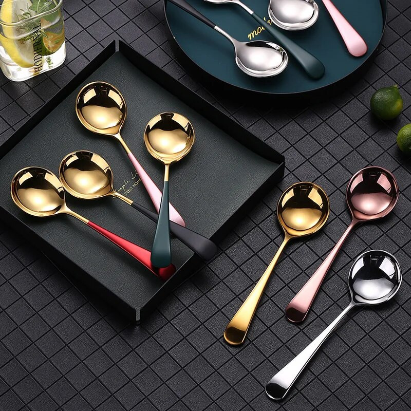 304 Rozsdamentes acél kerek fejű tálaló desszert kanál kávés evőkanál méz különleges kanalak konyhai étkészlet