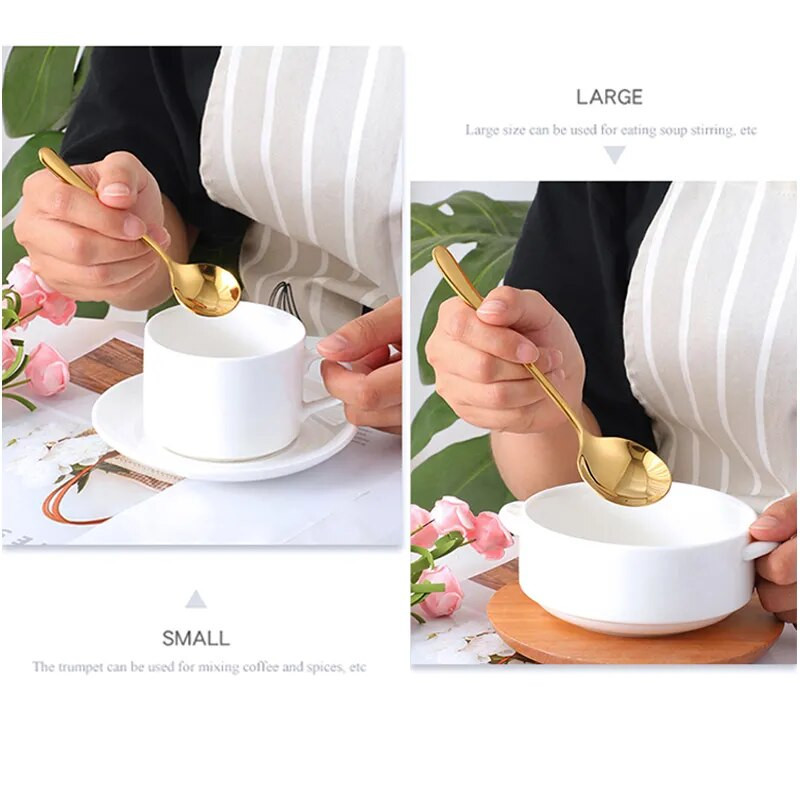 Rozsdamentes acél kávés teáskanalak Arany Kék Gyönyörű teáskanál Keverő leveses kanál étkészlet evőeszközök karácsonyi tálaló kanál