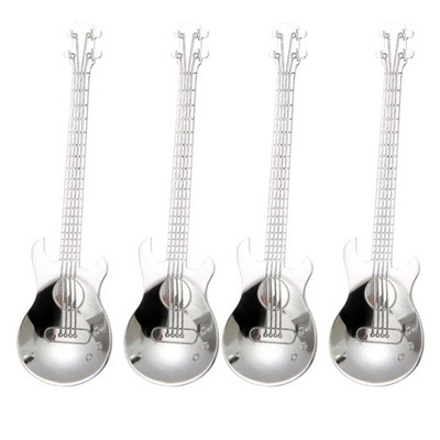 4 db rozsdamentes acél kávéskanál gitár ezüst teáskanál Mini retro desszert torta esküvői kávézó kanál gyerek kávé kiegészítők