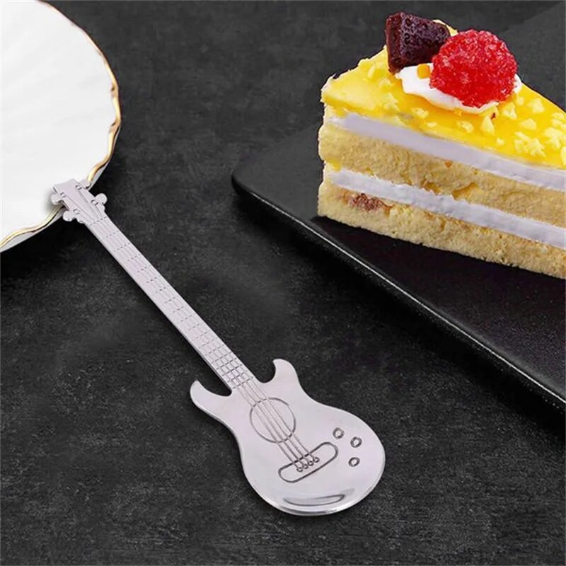 4 db rozsdamentes acél kávéskanál gitár ezüst teáskanál Mini retro desszert torta esküvői kávézó kanál gyerek kávé kiegészítők