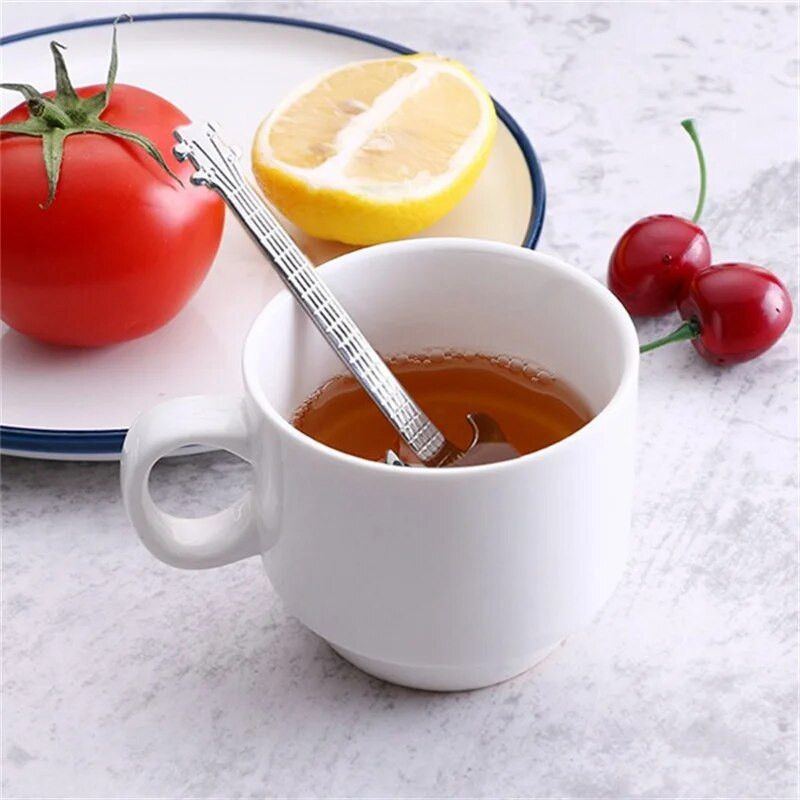 4 db rozsdamentes acél kávéskanál gitár ezüst teáskanál Mini retro desszert torta esküvői kávézó kanál gyerek kávé kiegészítők