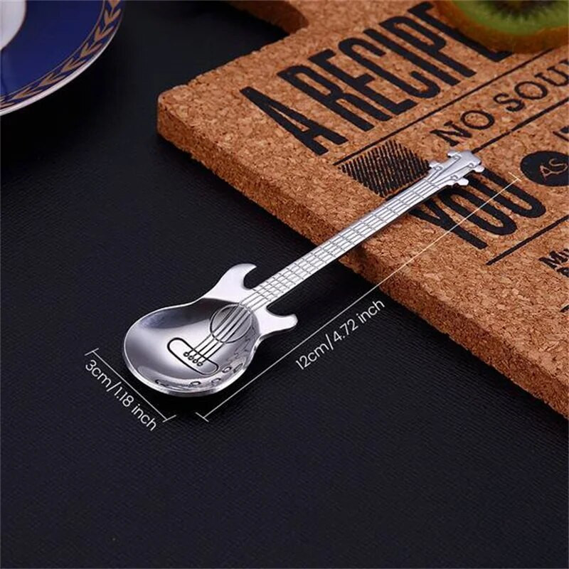 4 db rozsdamentes acél kávéskanál gitár ezüst teáskanál Mini retro desszert torta esküvői kávézó kanál gyerek kávé kiegészítők