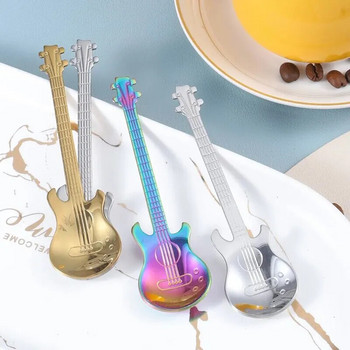 3 τμχ Ανοξείδωτο ατσάλι σε σχήμα κιθάρας σε σχήμα αγάπης Καφέ κουταλάκι Παιδικό κουταλάκι Νέο όμορφο 3 χρώματα Τσάι για καφέ χρήση Κουτάλι κουζίνας