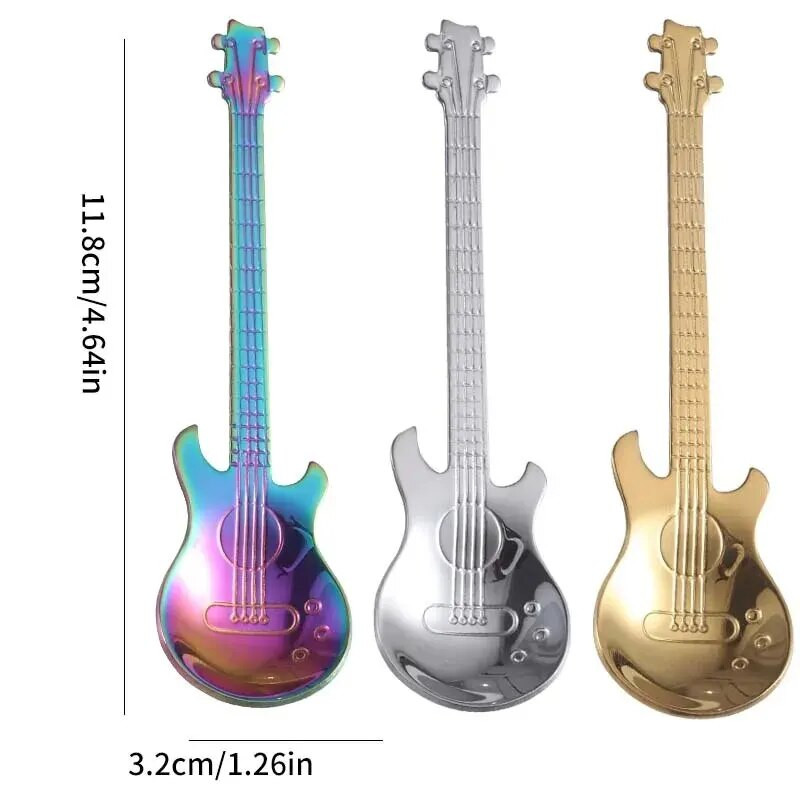 3db rozsdamentes acél gitár alakú szerelem kávés kanál teáskanál gyermekkanál új gyönyörű 3 színű kávétea használat konyhai kanál
