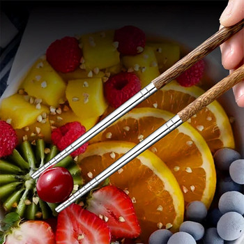 Ξύλινη λαβή chopsticks από ανοξείδωτο ατσάλι Chopstica οικιακής χρήσης Pointy κινέζικα chopsticks επιτραπέζια σκεύη σούσι Σετ αντιολισθητικά chopsticks