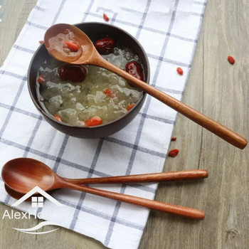 Дървена лъжица от 6 части Бамбукова кухня в корейски стил 9-инчова супа от естествено дърво Сервии за готвене Лъжица за мед и кафе Лъжица за смесване