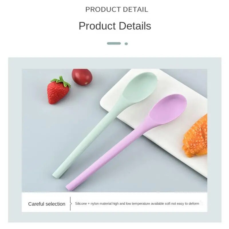Linguriță lungă din silicon Lingură mică cu mâner lung pentru bebeluși Linguriță de salată Linguriță de amestecare Linguriță de hrănire pentru copii