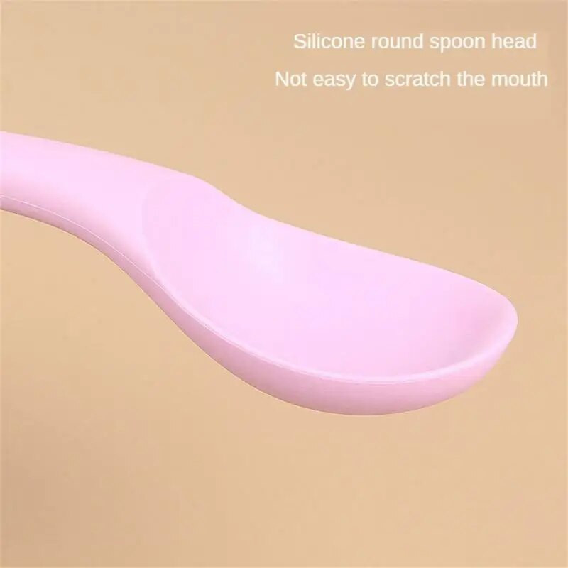 Linguriță lungă din silicon Lingură mică cu mâner lung pentru bebeluși Linguriță de salată Linguriță de amestecare Linguriță de hrănire pentru copii