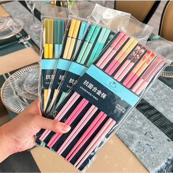 5 чифта петцветни трапезарни пръчици за многократна употреба Храна за суши Многоцветни пръчици за котлет Домакински съдове и прибори