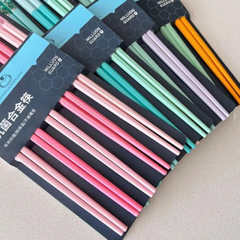 5 чифта петцветни трапезарни пръчици за многократна употреба Храна за суши Многоцветни пръчици за котлет Домакински съдове и прибори