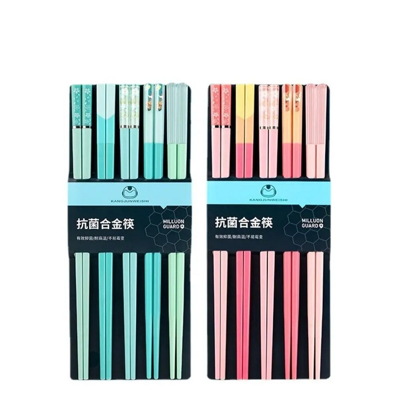 5 pár újrafelhasználható ötszínű evőpálcika Sushi Food Többszínű evőpálcika Háztartási étkészlet