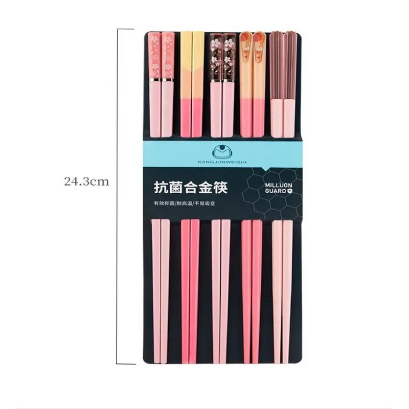 5 pár újrafelhasználható ötszínű evőpálcika Sushi Food Többszínű evőpálcika Háztartási étkészlet