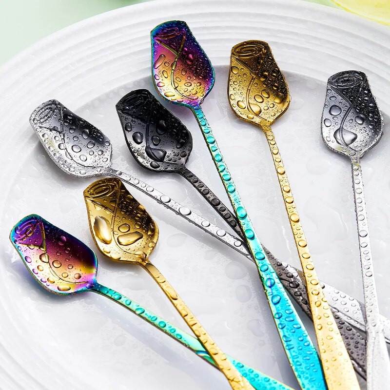 Hosszú nyelű teáskanál rozsdamentes acél rózsa keverőkanál Szokatlan teáskanál desszerthez Mézes saláta Tea Kávékanál Újévi ajándék