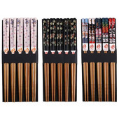 Επαναχρησιμοποιήσιμα 5 ζεύγη chopsticks σετ χειροποίητα ιαπωνικό στυλ Chopsticks από φυσικό ξύλο Sushi Food Cat Flower Ξύλινα μπριζόλα
