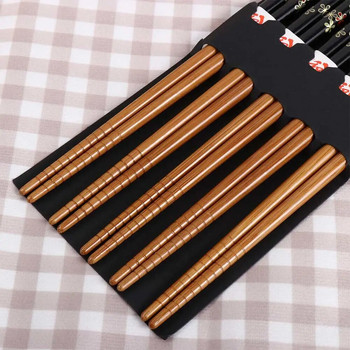 Επαναχρησιμοποιήσιμα 5 ζεύγη chopsticks σετ χειροποίητα ιαπωνικό στυλ Chopsticks από φυσικό ξύλο Sushi Food Cat Flower Ξύλινα μπριζόλα