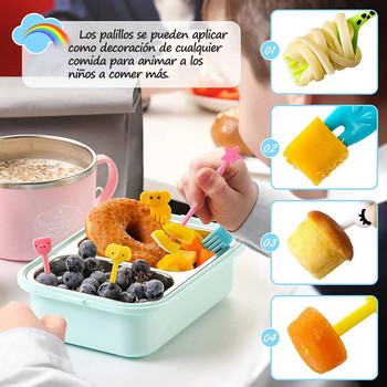 Сладко мини анимационно животно Избор на храна Детска закуска Торта Десерт Храна Плодови вилици, Кутия за обяд Аксесоари за деца в училище