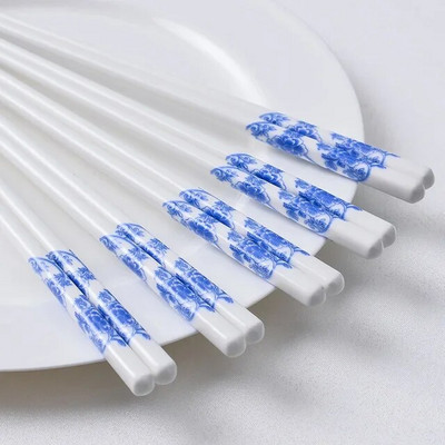 1 pereche de bețișoare în stil japonez din ceramică albastră și albă Bețișoare lungi pentru sushi din porțelan din os