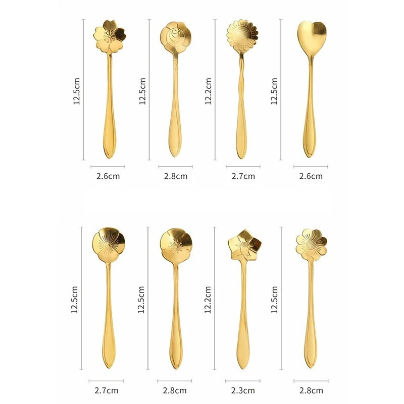 8 DB virágos kanalak készlet kis teáskanál rozsdamentes acél kávéskanál Szép fagylaltos desszert kanalak kanál készlet étkészlet