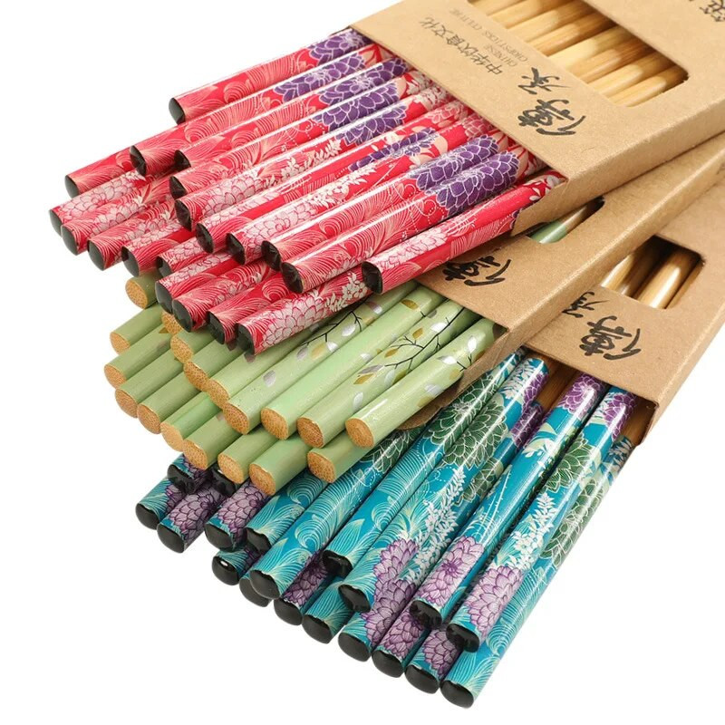 10 pár fából készült pálcika, újrafelhasználható kínai stílusú koreai nanmu sushi pálcika, természetes, egészséges tészta ajándékdobozban
