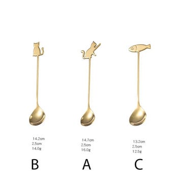 Лъжица за кафе Прекрасна сладка котешка форма Чаена лъжичка Десертна лъжичка за лека закуска Мини лъжички за сладолед Кухненски инструменти Посуда 304 метал