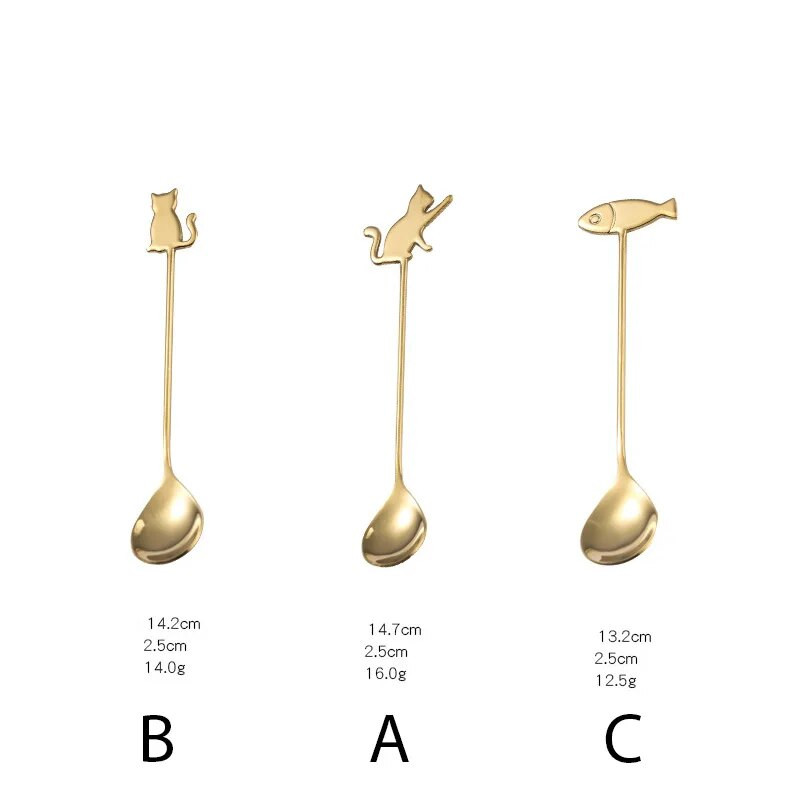 Kávékanál Aranyos macska alakú teáskanál desszert uzsonnakanál fagylalt minikanalak Konyhai eszközök Evőeszközök 304 Fém