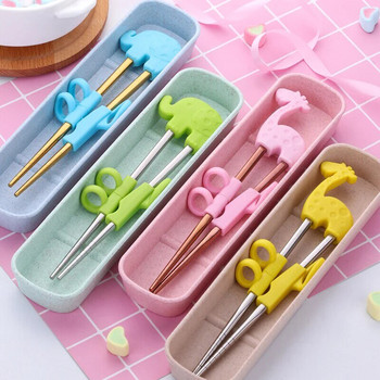 2Pairs Children Chopsticks For Kids Baby Staniless Steel Learning Cartoon Reusable Training Helper Chopsticks Home Baby Products