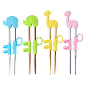 2Pairs Children Chopsticks For Kids Baby Staniless Steel Learning Cartoon Reusable Training Helper Chopsticks Home Baby Products