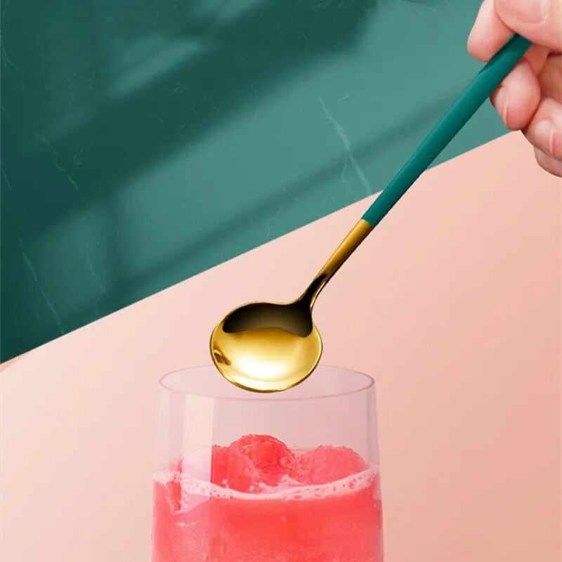 Kreatív rozsdamentes acél kávékeverőkanál hosszú nyelű fagylalt desszert kanalak teás kanál étkészlet konyhai kellékek
