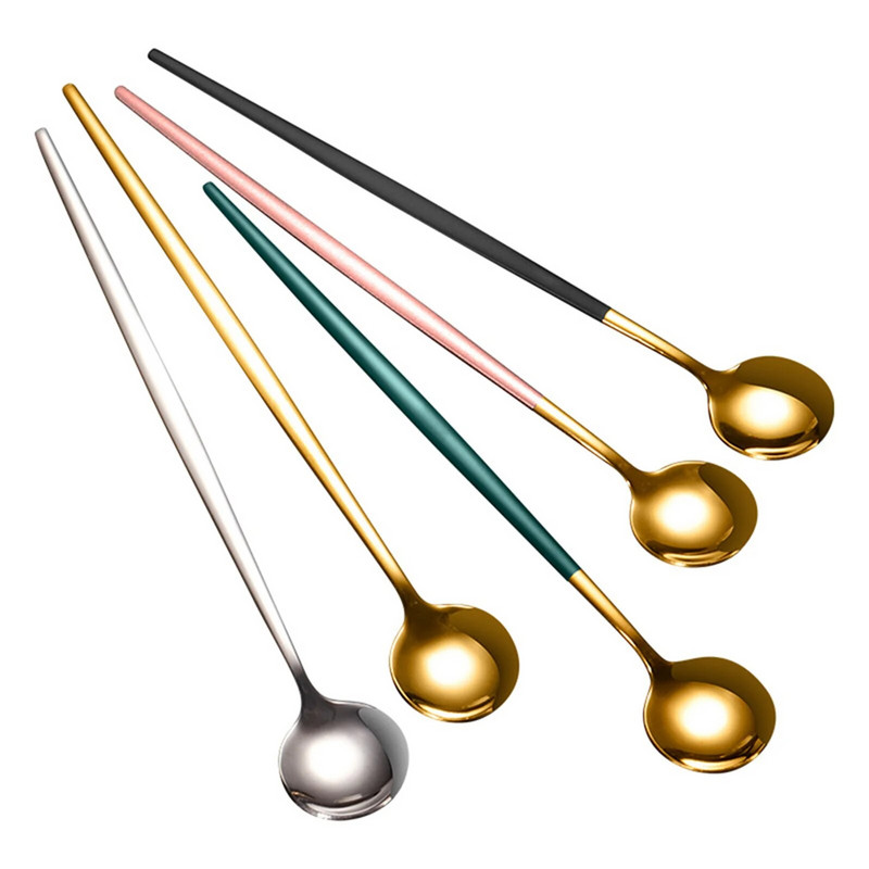 Kreatív rozsdamentes acél kávékeverőkanál hosszú nyelű fagylalt desszert kanalak teás kanál étkészlet konyhai kellékek